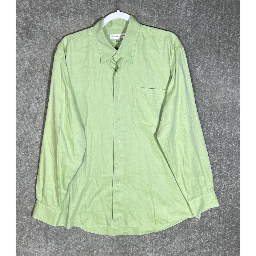 Cutter & Buck Button Down Shirt Mens Size Large Green Cotton Long Sleeve Pocket